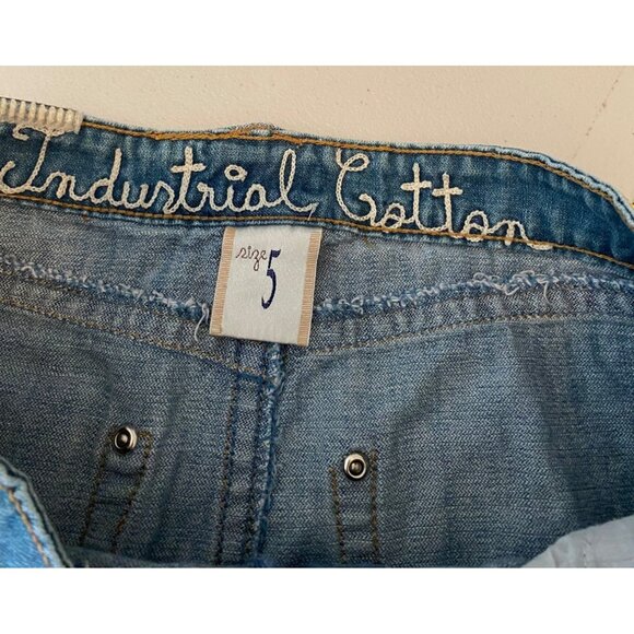 Industrial Cotton Distressed Denim Mini Skirt Embroidered Detail Frayed Hem Sz 5 - Picture 3 of 10
